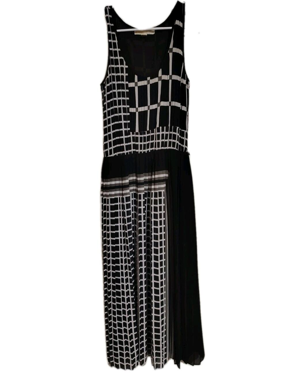 Michael Kors Dress Size XS Woman's Black White Pleated Geometric Squares Summer